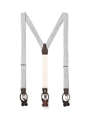 Woven Textured Y Suspenders for Men with Leather Detailing & Interchangeable
