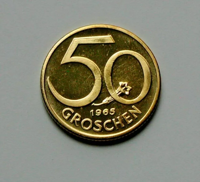 1965 AUSTRIA Aluminum-Bronze Proof Coin - 50 Groschen - MS+ UNC lustre