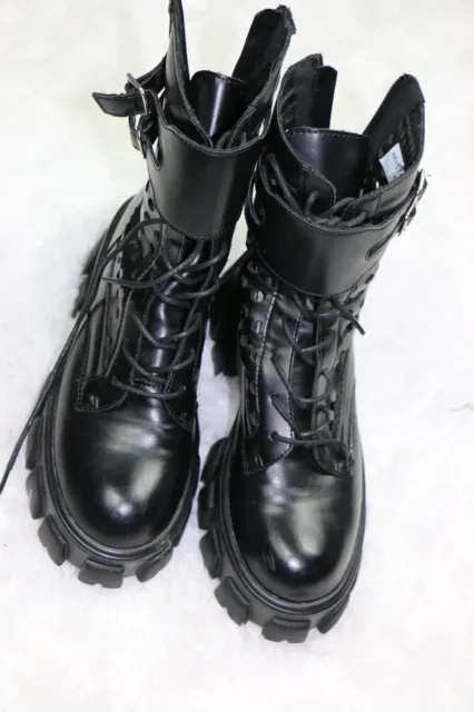 Mudd Womens Krystal Black Perforated Combat Moto Boots Faux Leather size 6.5