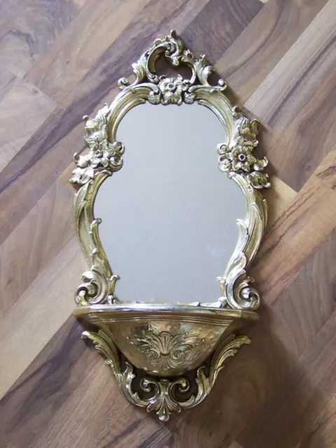 Vintage Gold Syroco Hollywood Regency Mirror French Cottage Floral Wall Shelf