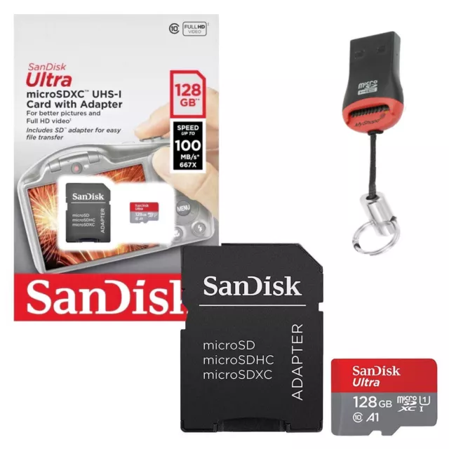 128GB SanDisk Carte Mémoire Pour Galaxy S20 Fe Micro SD SDXC + Lecteur de Carte