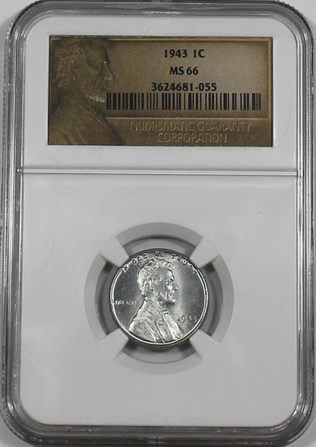 1943 P Lincoln Steel Cent Ngc Ms66 Unc Ms 66 Wheat Penny Certificate 3624681-055