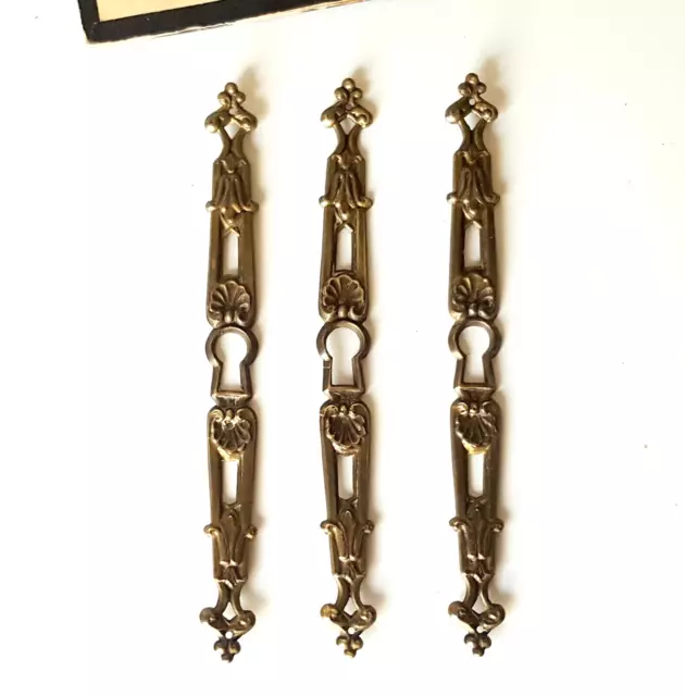 Antique French furniture key hole cover Set of 3 brass vertical door escutcheon