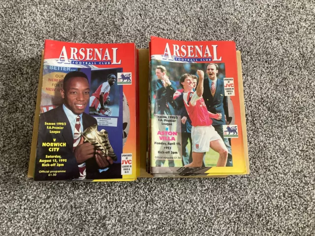 Complete Season of  27 Arsenal Home Programmes 1992-93 Season.