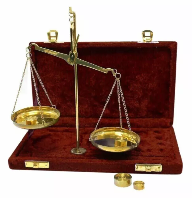 Gold Brass jewellery Scale With Velvet Box & Complete Set Weight Balance