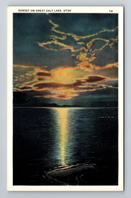 Great Salt Lake UT-Utah, Sunset On Great Salt Lake, Antique, Vintage Postcard