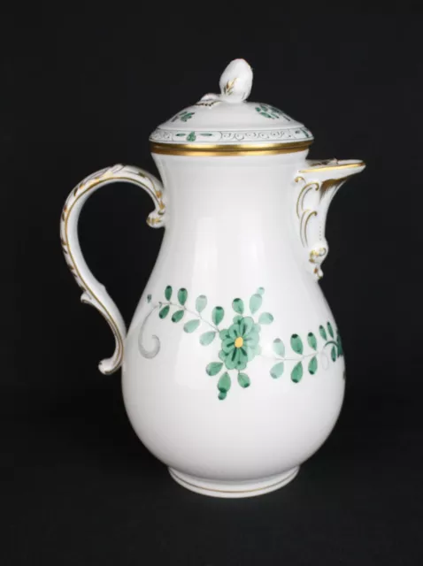 Meissen Porzellan große Kaffeekanne 25 cm Indische Malerei grün Goldrand 4. Wahl