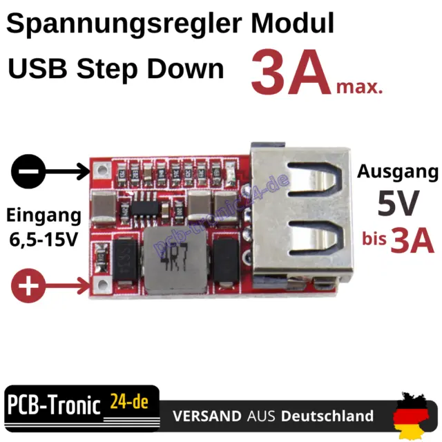 USB Lademodul 6,5-15V zu 5V 3A DC-DC Step Down Spannungsregler Netzteil Arduino