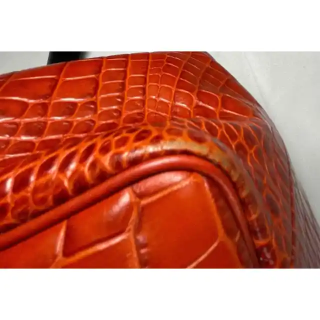 Longchamp Terracotta Roseau Croc Embossed Leather Toggle Top Handle Tote Purse 8