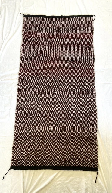 VTG Native American Navajo Black White BurgandyWool Banded Double Saddle Blanket