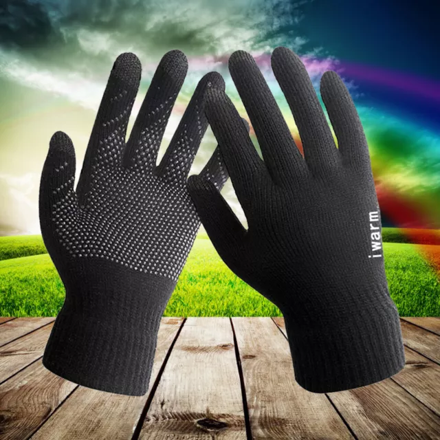 Winter Touchscreen Gloves for Men - Warm Knit Lined - Black
