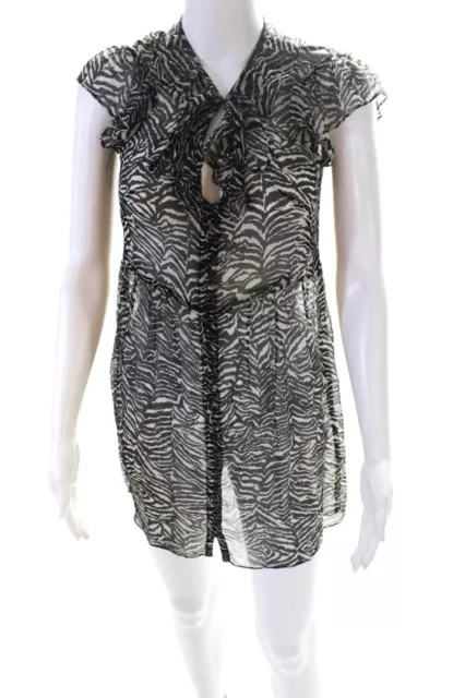 Nanette Lepore Womens Short Sleeve Zebra Print Sheer White Day Dress Size 2