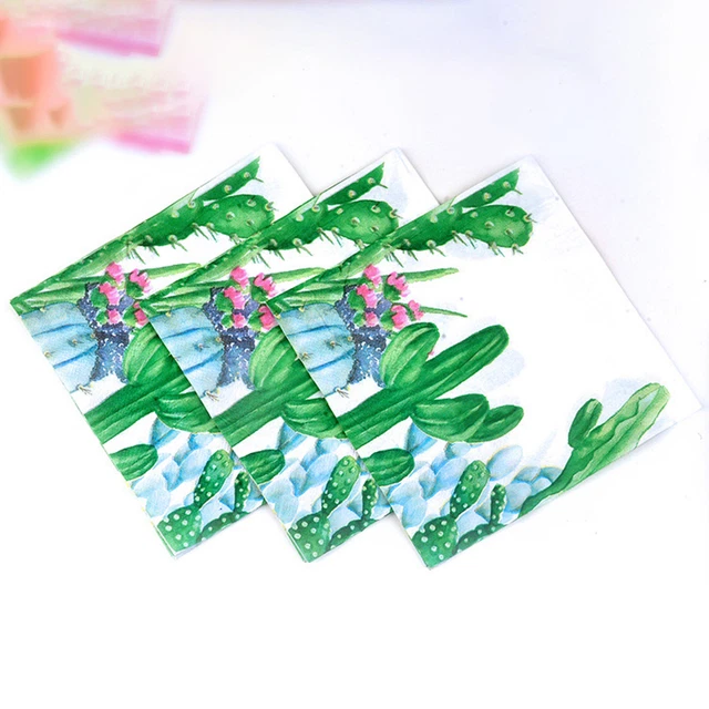 20Pcs/Bag Paper Napkins Thick Decorative Cactus Pattern Dinner Napkins Flexible