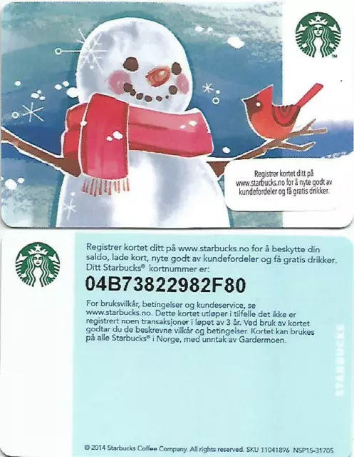 NORWAY  Starbucks card * SNOWMAN * 2014 - EXCELLENT