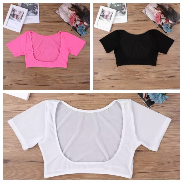 LinvMe Women's Mesh Open Bust Short Sleeve Belly Dance Crop Top