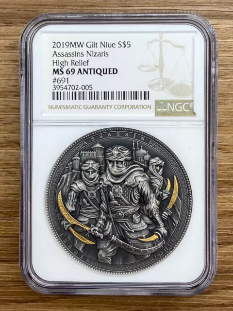 2019 Niue NIZARIS Assassins Gold Plating 2 Oz Silver Coin NGC MS69
