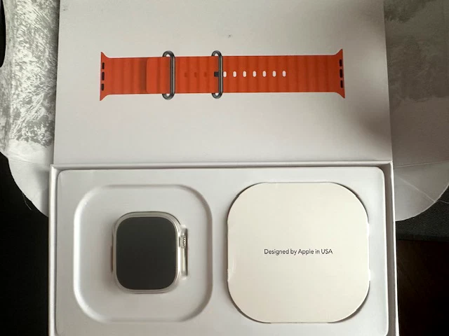 Apple Watch Ultra 49mm Titanium Case with Orange Ocean Band