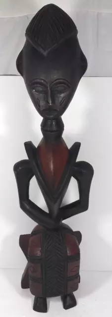 African Warrior Tribal Hand Carved Ebony Wood  Statue 24.5" Sculpture