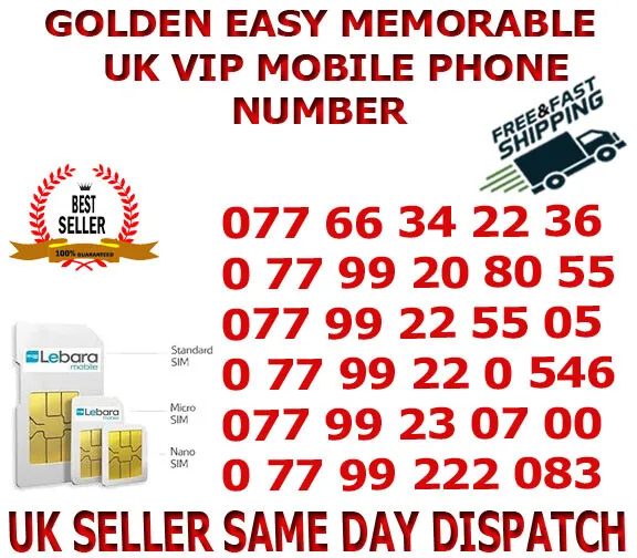 GOLDEN EASY MEMORABLE UK VIP MOBILE PHONE NUMBER/PLATINUM SIM ( Lebara B 34 )