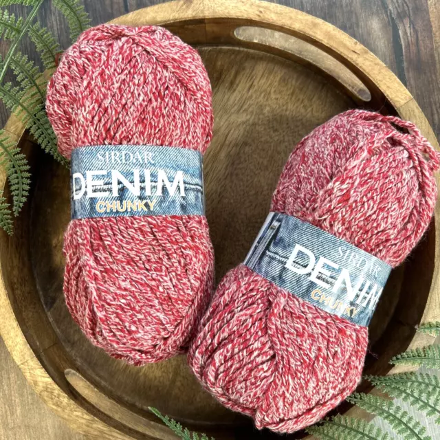 Sirdar Chunky Denim Red Acrylic Cotton Wool Yarn 100g Knitting Crochet ( x 18)