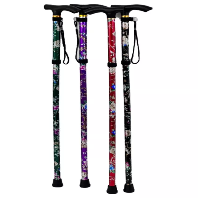 Aluminium Walking Stick Easy Adjustable Folding Collapsible Travel Cane Floral