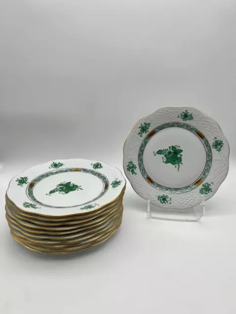 11 Dessertteller Herend Hungary, Apponyi Grün 517/AV, 19 cm