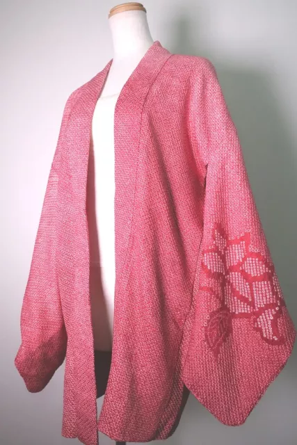 8501F2 Silk Vintage Japanese Kimono Haori Jacket Full Shibori Peony