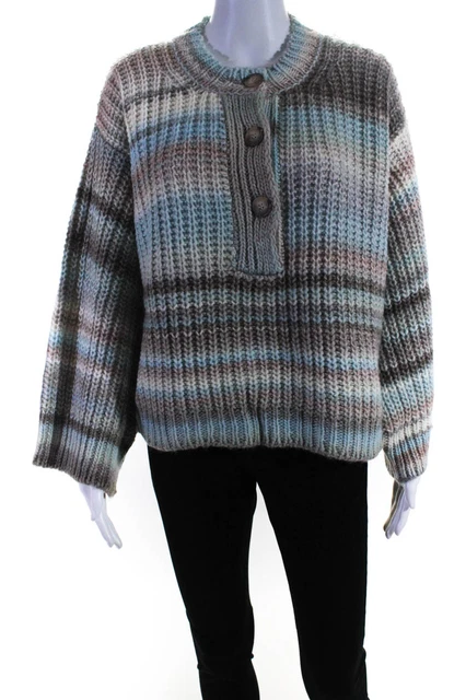 Something Navy Womens Ombre Henley Sweater Open Neck Sweaters Brown Combo Size M