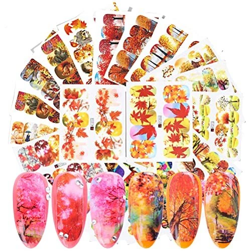 Pegatinas de arte en uñas de hoja de otoño, holográficas 24 hojas hoja de arce caída BN 505-1212