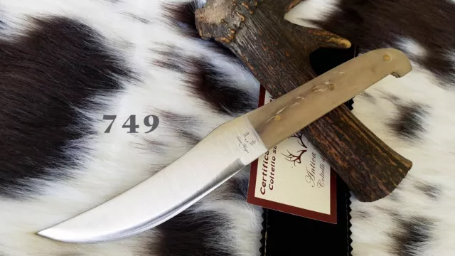 Coltello Sardo Artigianale Da Caccia A Lama Fissa Scanno, Manico Corno Montone