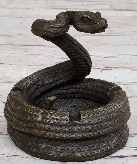 Atrevido Cobra Serpiente Cenicero Bronce Escultura Art Déco Figura Estatua Decor