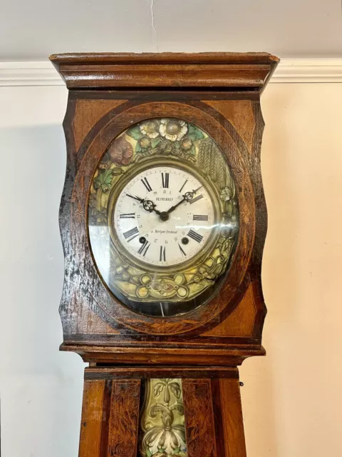 Antique French Comtoise Longcase Clock. C1860 Walnut Decorated Cabinet 19th C 2