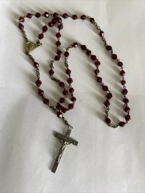 Vintage Glass Bead Rosary, Ruby Red Beads