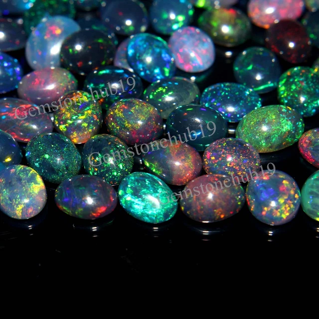 Opale Noire éthiopienne Naturelle - Cabochon Ovale 8x6 Mm - Qualité AAA - Non Traitée