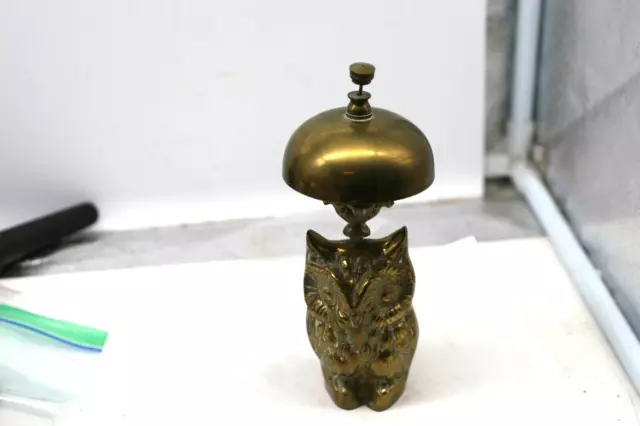 Antique BRASS OWL BELL Hotel Check-In General Store Counter Post Office Bell GA