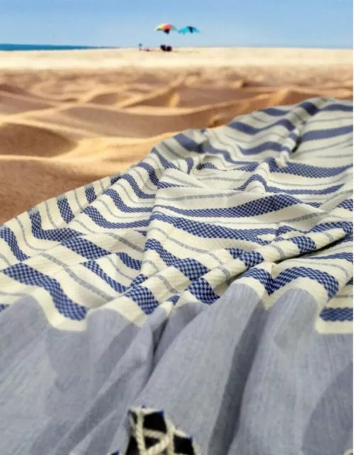 Turkish Beach Towel Organic Cotton soft 40"x70" Highly Absorbent Sand Free blue