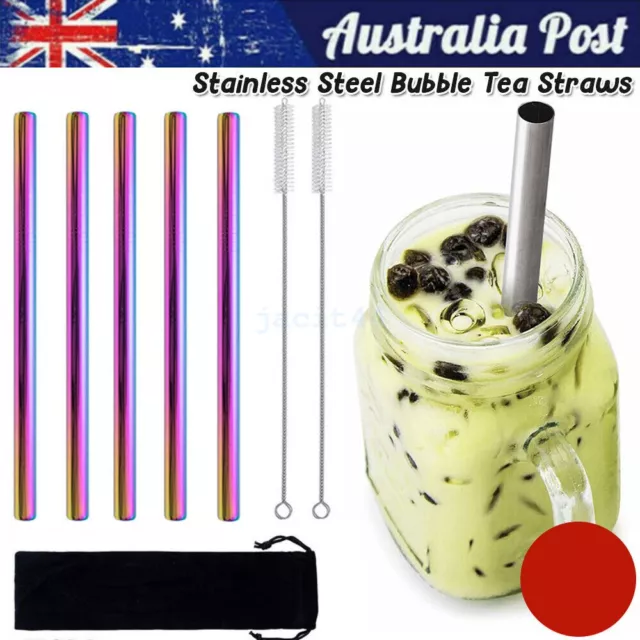 HOT BOBA Bubble Tea Straw Extra Wide Stainless Steel Metal Reusable Jumbo Pack