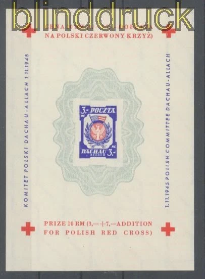 Polen 1945 Lagerpost Dachau-Allach Block IV Rote Kreuz Block ohne Gummi (35922)