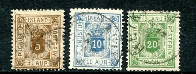 Iceland 1876 perf. 14x13½ Officials: 5a., 10a. and 20a. values all finely used