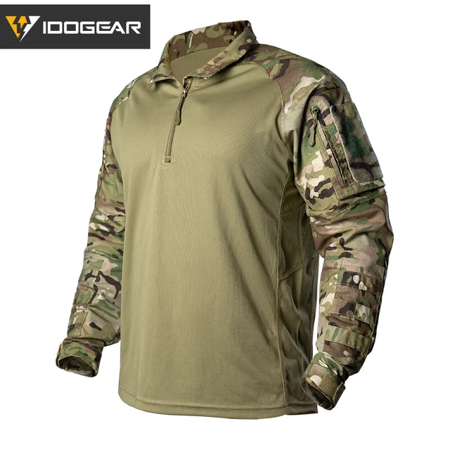 IDOGEAR Chemises De Combat Chemise Tactique à Manches Longues avec Coudières Chemises Militaires avec Poches Vêtements Airsoft Hauts (Gray,X-Large