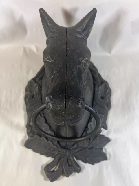 VTG Large Cast Iron Horse Head w/ Ring Hitch, Towels, Door Knocker 11"  HEAVY