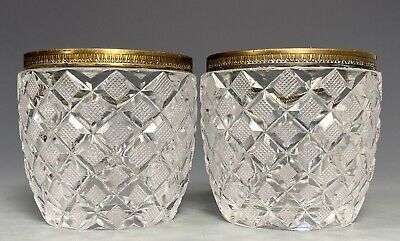 Pair of French ? or German Glass & Brass Barrel Shape Desk or Dresser Containers