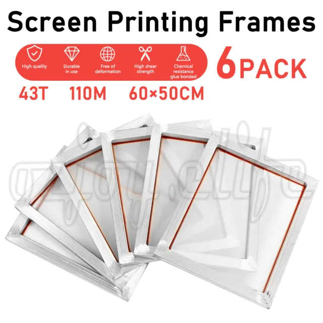 6x Aluminum Alloy Silk Screen Printing Frame Kit Set 43T/110M Mesh 60x50CM New