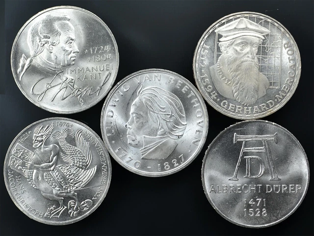 GERMANY 5 Marks 1969/76 Silver 56.00g UNC 'All Commemorative'