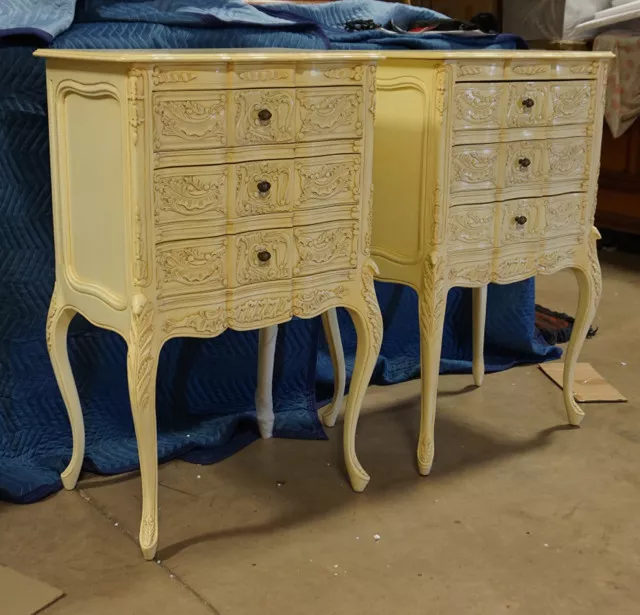 Solid Mahogany Pair of Chest of drawers hand carved Antique White finish