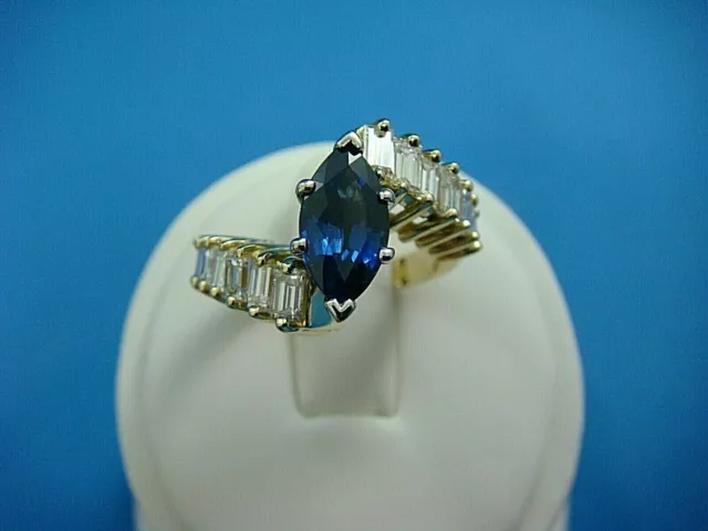 2Ct Marquise Blue Sapphire Simulated Engagement Cluster Ring 14K Gold Finish