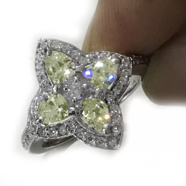 3.35 Ct vvs1`Off White Yellow Moissanite Diamond Pear Cut 925 Silver Ring Size 7
