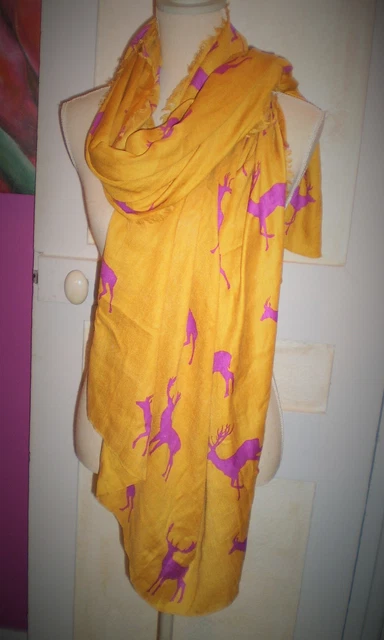 Écharpe Foulard Femme – Motif Batik Jaune Orangé Blanc (neuf Sans étiquette)