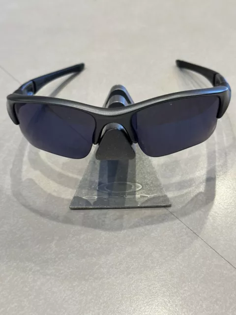 OAKLEY FLAK JACKET 1.0 SUNGLASSES Gray w/ Silver Icons & Blue Iridium Lenses