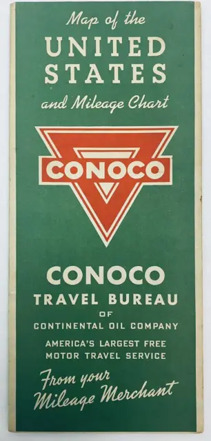 1940s Conoco Oil Road Map the United States Conoco Travel Bureau Continental